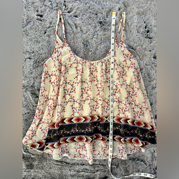 Express Light Bohemian Cream & Floral Print Tank Top sheer overlay small EUC - Picture 10 of 13